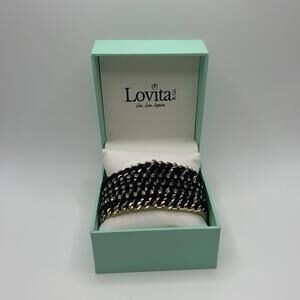 Lovita & Co.  Crystal Accented 6 Layered Gold and Black Colored Tie Bracelet